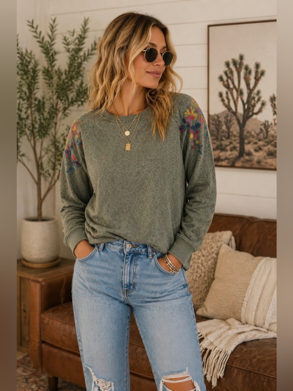 Standard Grace - Mossy Green Leopard Top M